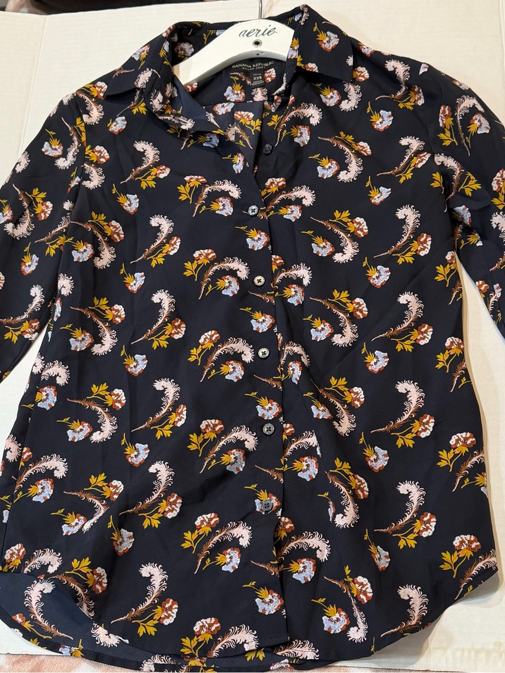 Banana Republic Navy Button-Down Shirt with Floral Print